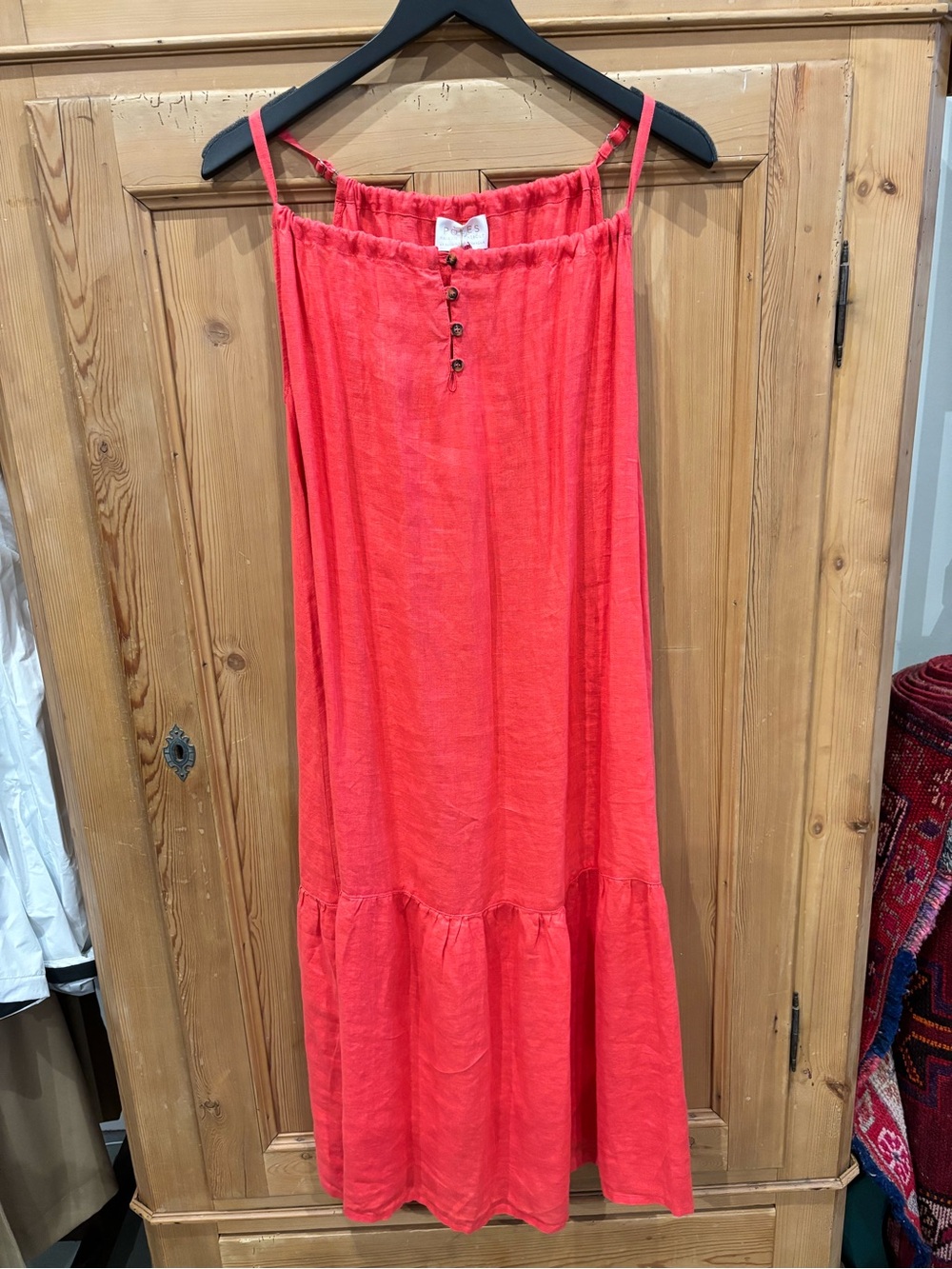 Coral-Red Tiered Maxi Skirt with Button-Front Detail